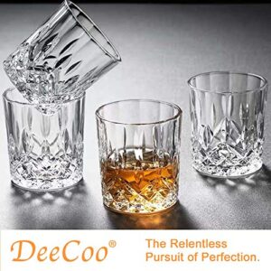 DeeCoo Crystal Old Fashioned Whiskey Glasses (Set of 4), 11 Oz Unique Bourbon Glass, Ultra-Clarity Double Old Fashioned Liquor Vodka Bourbon Cocktail Scotch Tumbler Bar Glasses Set