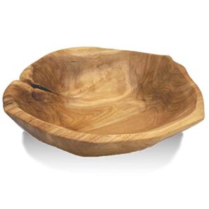 oueeger wood bowl(12"-14"), handmade natural root carved bowl, wood crafts bowl serving for fruit, salad, snack