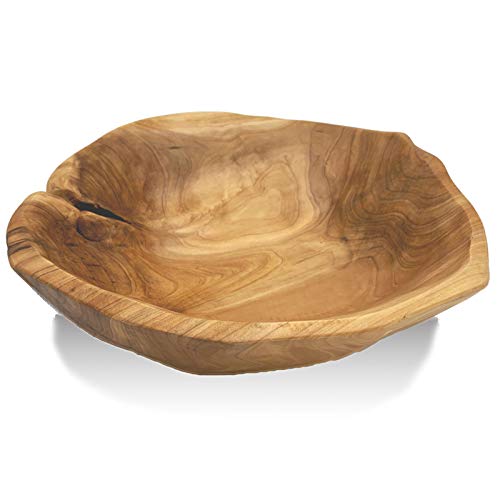 OUEEGER Wood Bowl(12"-14"), Handmade Natural Root Carved Bowl, Wood Crafts Bowl Serving for Fruit, Salad, Snack