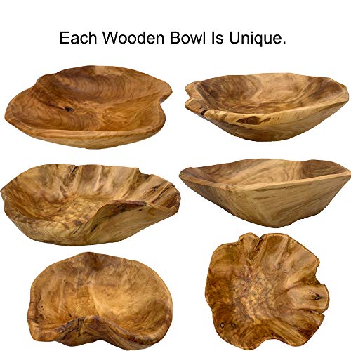 OUEEGER Wood Bowl(12"-14"), Handmade Natural Root Carved Bowl, Wood Crafts Bowl Serving for Fruit, Salad, Snack