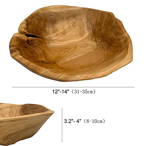 OUEEGER Wood Bowl(12"-14"), Handmade Natural Root Carved Bowl, Wood Crafts Bowl Serving for Fruit, Salad, Snack