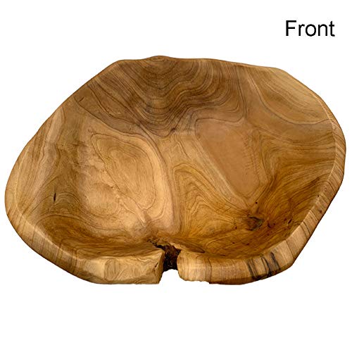 OUEEGER Wood Bowl(12"-14"), Handmade Natural Root Carved Bowl, Wood Crafts Bowl Serving for Fruit, Salad, Snack