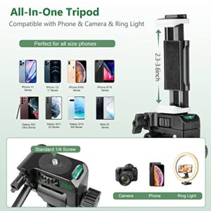 Torjim 62" Phone Tripod, 𝗦𝘁𝘂𝗿𝗱𝘆 & 𝗣𝗼𝗿𝘁𝗮𝗯𝗹𝗲 iPhone Tripod Stand with Remote, Compatible with iPhone/Android/Sport Camera Perfect for Video Recording/Live Stream/Vlogging/Selfies