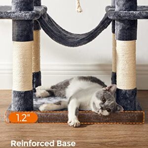 FEANDREA Cat Tree, Large Cat Tower, 64.6 Inches, Cat Activity Center with Hammock, Basket, Removable Fur Ball Sticks, Cat Condo, Smoky Gray UPCT087G01