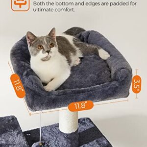 FEANDREA Cat Tree, Large Cat Tower, 64.6 Inches, Cat Activity Center with Hammock, Basket, Removable Fur Ball Sticks, Cat Condo, Smoky Gray UPCT087G01