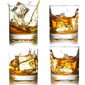 deecoo 4 pack whiskey glasses 10 oz scotch glasses old fashioned whiskey glasses/style glassware for bourbon/rum glasses/tumbler whiskey glasses, clear