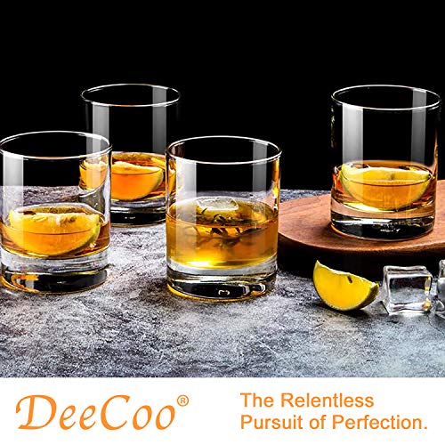 DeeCoo 4 Pack Whiskey Glasses 10 OZ Scotch Glasses Old Fashioned Whiskey Glasses/Style Glassware for Bourbon/Rum glasses/Tumbler Whiskey Glasses, Clear