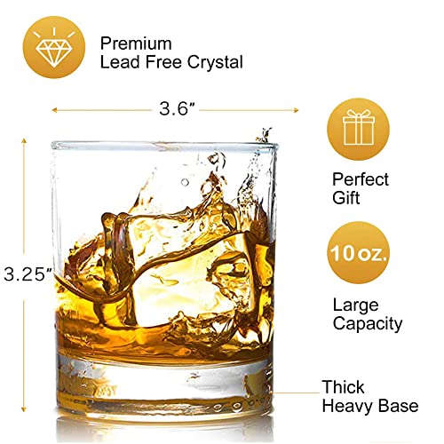 DeeCoo 4 Pack Whiskey Glasses 10 OZ Scotch Glasses Old Fashioned Whiskey Glasses/Style Glassware for Bourbon/Rum glasses/Tumbler Whiskey Glasses, Clear