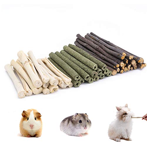 VCZONE Small Animals Chew Toys Set, 3 Types Chew Toys Snacks Sweet Bamboo Timothy Grass Apple Sticks for Guinea Pig Rabbits Hamster Chinchilla Squirrel Bunny (330g)