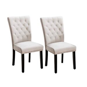 pekko home parsons upholstered accent dining chairs,wingback tufted cream velvet chairs with solid wood legs set of 2 (cream)
