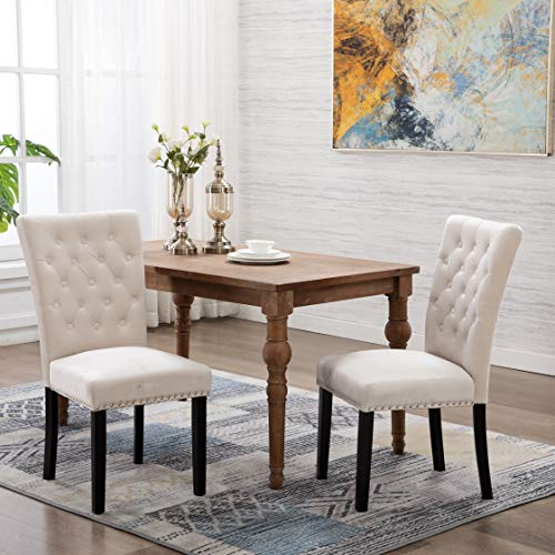 Pekko Home Parsons Upholstered Accent Dining Chairs,Wingback Tufted Cream Velvet Chairs with Solid Wood Legs Set of 2 (Cream)