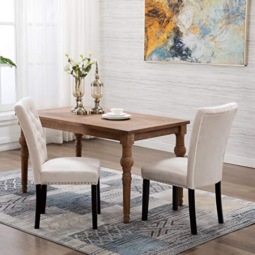 Pekko Home Parsons Upholstered Accent Dining Chairs,Wingback Tufted Cream Velvet Chairs with Solid Wood Legs Set of 2 (Cream)