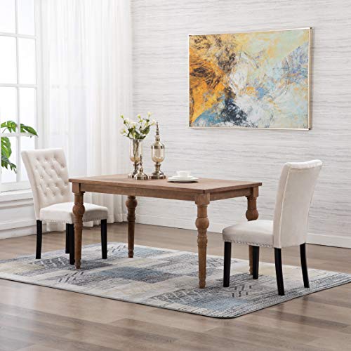 Pekko Home Parsons Upholstered Accent Dining Chairs,Wingback Tufted Cream Velvet Chairs with Solid Wood Legs Set of 2 (Cream)