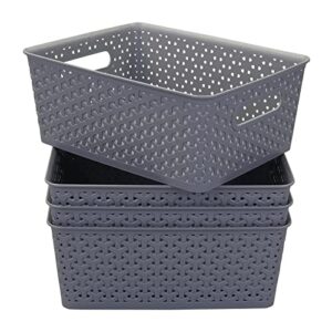 gloreen grey plastic basket, weave storage baskets, 4 packs