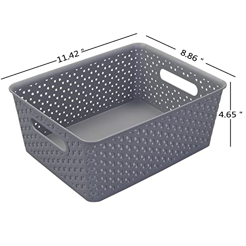 Gloreen Grey Plastic Basket, Weave Storage Baskets, 4 Packs