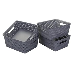 Gloreen Grey Plastic Basket, Weave Storage Baskets, 4 Packs