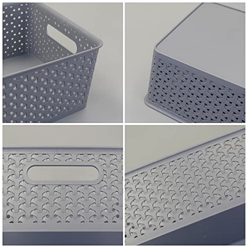 Gloreen Grey Plastic Basket, Weave Storage Baskets, 4 Packs