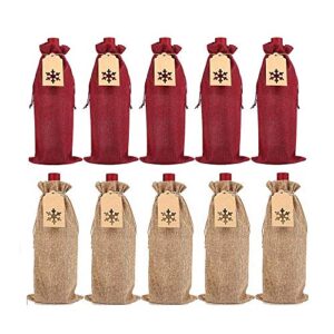 lokipa burlap wine bags，12 pcs christmas jute wine bags with drawstrings and tags for party