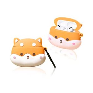 voodirop shiba inu airpods pro case with keychain, cute animal silicone case full protective shockproof airpods pro cover with hook , design for women men girls