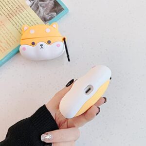 VooDirop Shiba Inu AirPods Pro Case with Keychain, Cute Animal Silicone Case Full Protective Shockproof AirPods Pro Cover with Hook , Design for Women Men Girls