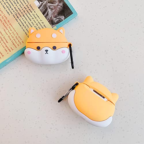 VooDirop Shiba Inu AirPods Pro Case with Keychain, Cute Animal Silicone Case Full Protective Shockproof AirPods Pro Cover with Hook , Design for Women Men Girls