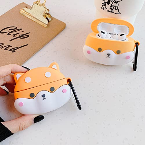 VooDirop Shiba Inu AirPods Pro Case with Keychain, Cute Animal Silicone Case Full Protective Shockproof AirPods Pro Cover with Hook , Design for Women Men Girls