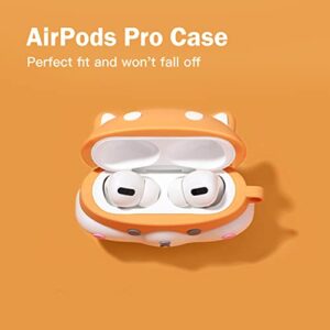 VooDirop Shiba Inu AirPods Pro Case with Keychain, Cute Animal Silicone Case Full Protective Shockproof AirPods Pro Cover with Hook , Design for Women Men Girls