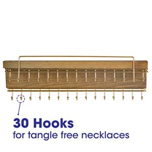 J JACKCUBE DESIGN Rustic Wood Wall Mounted Jewelry Organizer with 30 Gold Metal Hooks Display Shelf Storage for Necklaces, Bracelets, Earrings, Bows and more - MK626A