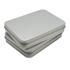 2 pcs metal hinged tin box container mini portable small storage container kit tin box container, small tin with lid, tin empty box, home storage 4.5x3.3x0.9 inch, silver