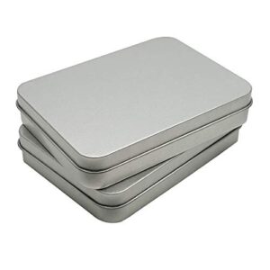 2 Pcs Metal Hinged Tin Box Container Mini Portable Small Storage Container Kit Tin Box Container, Small Tin with Lid, Tin Empty Box, Home Storage 4.5x3.3x0.9 inch, Silver