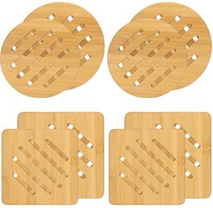 lawei set of 8 bamboo trivets - bamboo hot pads trivet with non-slip pads heat resistant pads, for hot dishes pot bowl