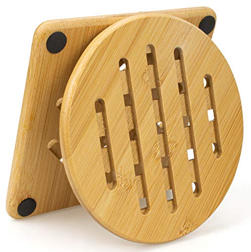 Lawei Set of 8 Bamboo Trivets - Bamboo Hot Pads Trivet with Non-Slip Pads Heat Resistant Pads, for Hot Dishes Pot Bowl