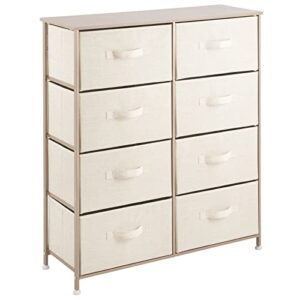 mdesign 38.31" high steel frame/wood top storage dresser furniture unit with 8 removable fabric drawers - large bureau organizer for bedroom, living room, or closet - lido collection, cream/gold