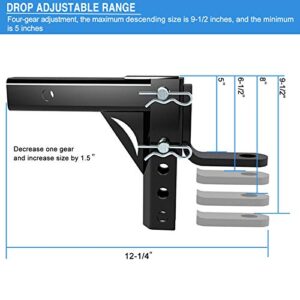 Sulythw Adjustable Trailer Hitch, Adjustable Hitch 2 inch Receiver, 8 Position 5,000 LB Capacity Heavy Duty Adjustable Drop Hitch