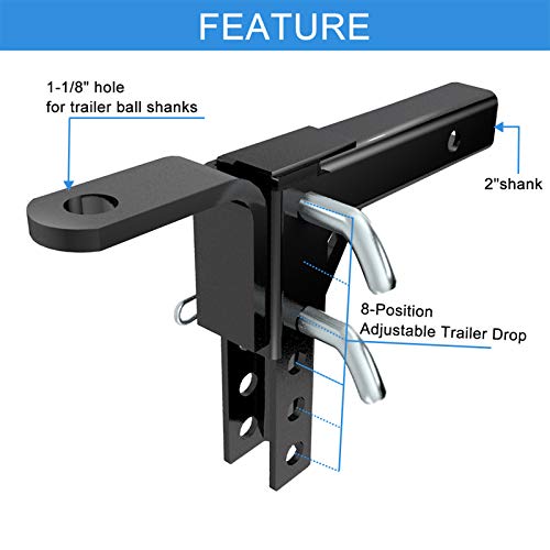 Sulythw Adjustable Trailer Hitch, Adjustable Hitch 2 inch Receiver, 8 Position 5,000 LB Capacity Heavy Duty Adjustable Drop Hitch