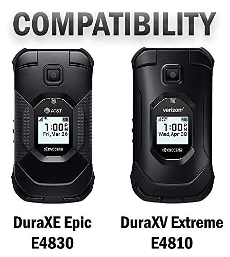 Nakedcellphone Fitted Series for Kyocera DuraXV Extreme, DuraXE Epic, DuraXA Equip Case, Black Vegan Leather Cover with [Built-in Screen Protection] and [Metal Belt Clip] for E4810/E4811/E4830/E4831