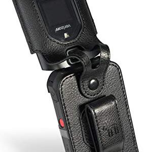 Nakedcellphone Fitted Series for Kyocera DuraXV Extreme, DuraXE Epic, DuraXA Equip Case, Black Vegan Leather Cover with [Built-in Screen Protection] and [Metal Belt Clip] for E4810/E4811/E4830/E4831