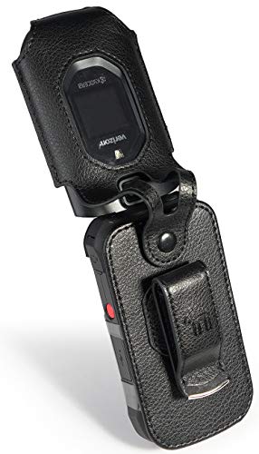 Nakedcellphone Fitted Series for Kyocera DuraXV Extreme, DuraXE Epic, DuraXA Equip Case, Black Vegan Leather Cover with [Built-in Screen Protection] and [Metal Belt Clip] for E4810/E4811/E4830/E4831