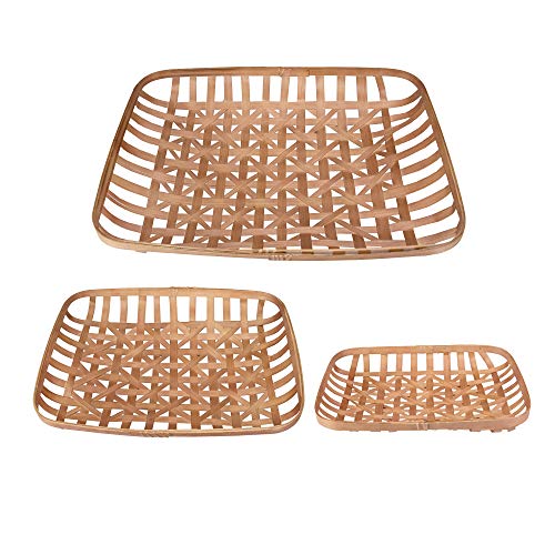 Set of 3 Brown Rectangular Lattice Tobacco Table Top Baskets