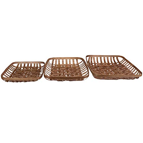 Set of 3 Brown Rectangular Lattice Tobacco Table Top Baskets