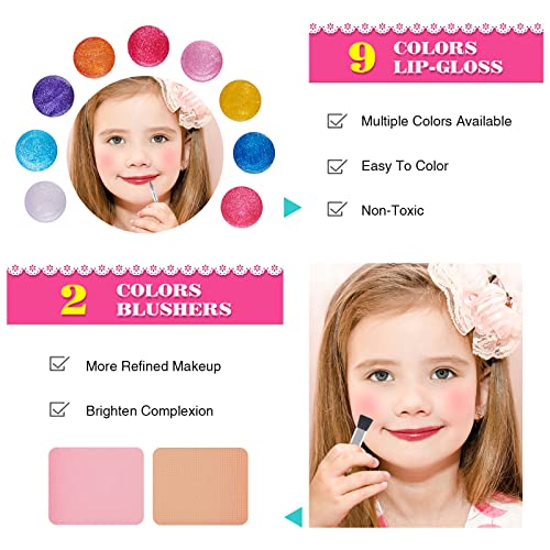 Tomons Kids Makeup Kit for Girls Princess Real Washable Cosmetic Pretend Play Toys with Mirror - Safety Tested- Non Toxic