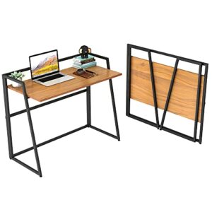 designa small folding computer desk, small desks for small spaces, 41 inch small folding desk for student portable computer desk, folding office desk with protective railing, folding desk