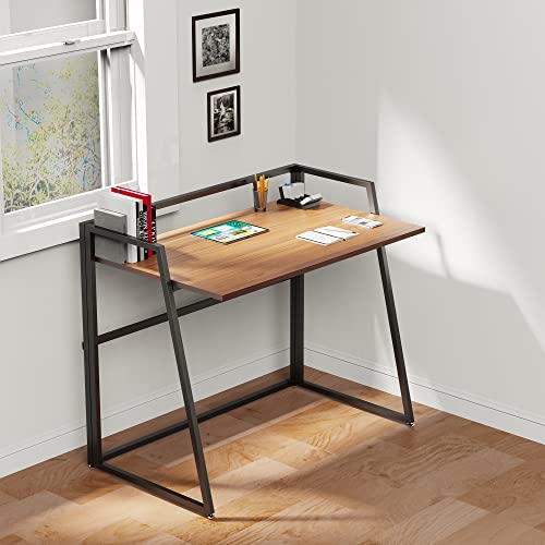 DESIGNA Small Folding Computer Desk, Small Desks for Small Spaces, 41 inch Small Folding Desk for Student Portable Computer Desk, Folding Office Desk with Protective Railing, Folding Desk