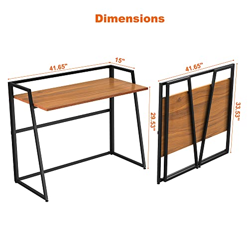 DESIGNA Small Folding Computer Desk, Small Desks for Small Spaces, 41 inch Small Folding Desk for Student Portable Computer Desk, Folding Office Desk with Protective Railing, Folding Desk