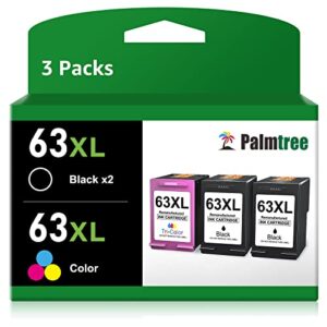 palmtree remanufactured ink cartridge replacement for hp ink 63 63xl 63 xl combo pack fit with hp envy 4520 ink 4512 4516 officejet 4650 5255 3830 deskjet 1112 printer hp63 hp63xl (2 black, 1 color)