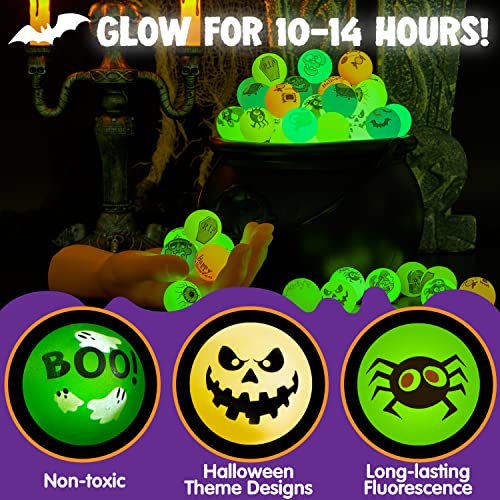 JOYIN 100 Halloween Theme, Glow in The Dark Bouncing Balls, 20 Designs for Halloween Party Supplies, Trick or Treating Goodies