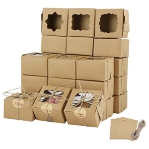 farielyn-x 81 packs brown bakery boxes with window portable single individual cupcake boxes 4x4x2.5 inches kraft paper gift boxes holders for pastries, small cakes, cookies, cupcakes