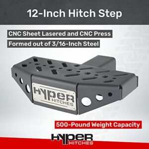 Hyper Hitches 12" Hitch Step Model # HS-12 | Hitch Step | Truck Hitch Step 100% Made in The USA | Rear Bumper Guard Protector | with Built in Stabilizer (2" Receiver)