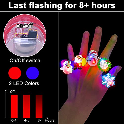 TURNMEON 50 Pack LED Light Up Ring Christmas Party Favors Stocking Stuffers for Kids Flashing Glow in The Dark Funny Christmas Party Supplies Toy Gift Boys Girls Christmas Party Favors Decorations