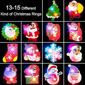 TURNMEON 50 Pack LED Light Up Ring Christmas Party Favors Stocking Stuffers for Kids Flashing Glow in The Dark Funny Christmas Party Supplies Toy Gift Boys Girls Christmas Party Favors Decorations